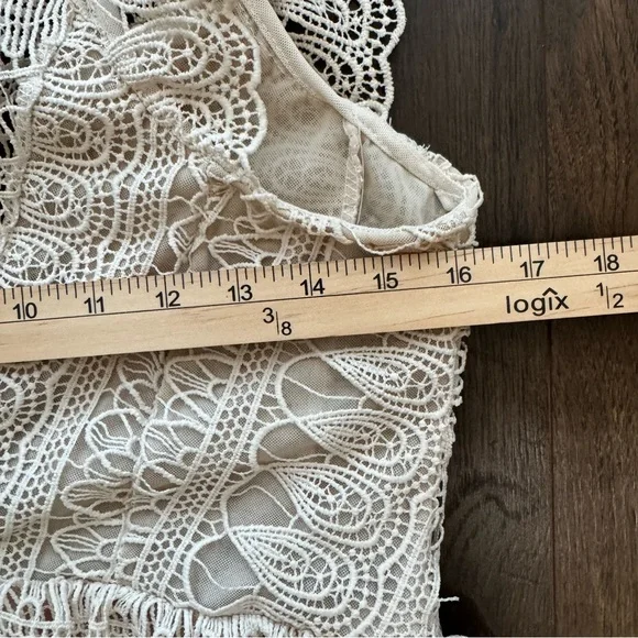 AQUA NWT Lace Tiered Mini Dress Size L Canvas Cottagecore Prairie Victorian Boho - Picture 12 of 16